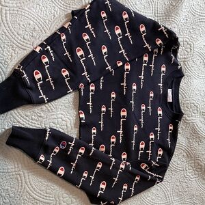 Champion Navy Logo Print Reverse Weave Cropped Sweatshirt